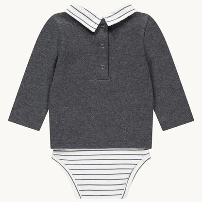 Body 2-en-1 Bébé Gris Anthracite à Col Chemise - "Happy Winter"