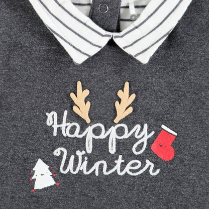 Body 2-en-1 Bébé Gris Anthracite à Col Chemise - "Happy Winter"