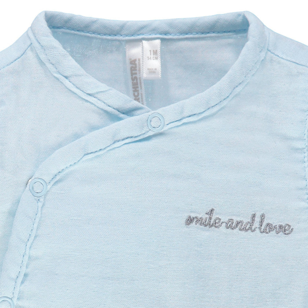 Body Bébé Bleu Ciel à Ouverture Latérale - "Smile and Love"