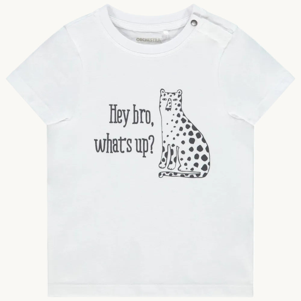T-shirt Bébé Blanc Motif Léopard - "Hey bro, what's up?"