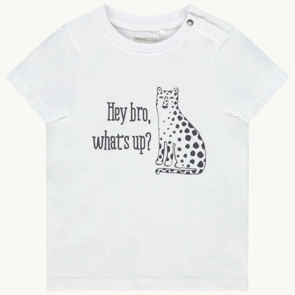 T-shirt Bébé Blanc Motif Léopard - "Hey bro, what's up?"