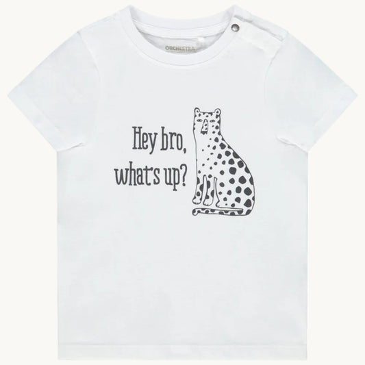 T-shirt Bébé Blanc Motif Léopard - "Hey bro, what's up?"
