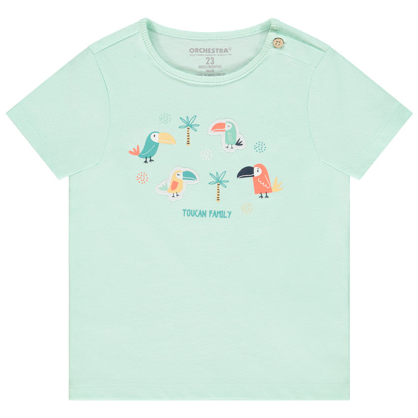 T-shirt Bébé Vert Menthe Motif Toucans - "Toucan Family"