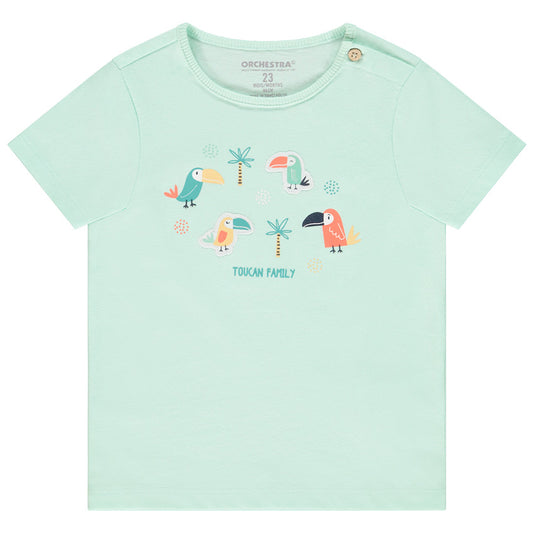 T-shirt Bébé Vert Menthe Motif Toucans - "Toucan Family"