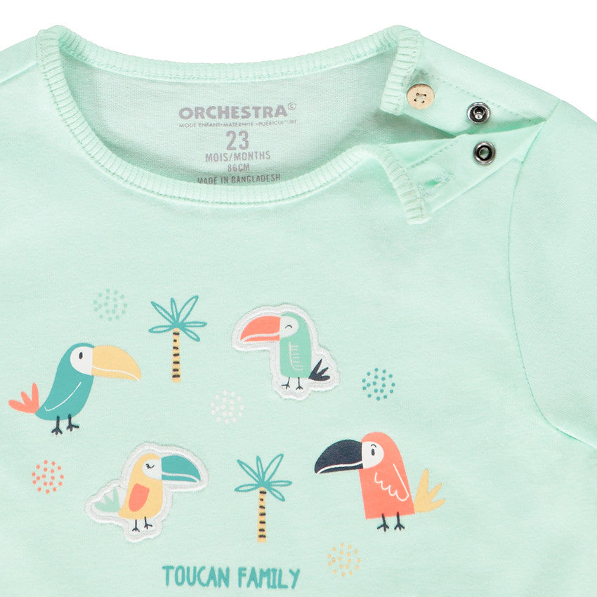 T-shirt Bébé Vert Menthe Motif Toucans - "Toucan Family"