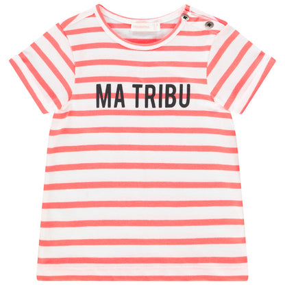 T-shirt Bébé Rayé Corail et Blanc - "Ma Tribu"