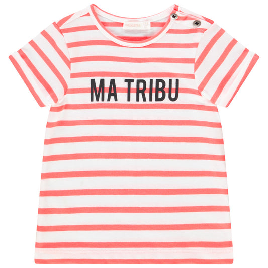 T-shirt Bébé Rayé Corail et Blanc - "Ma Tribu"