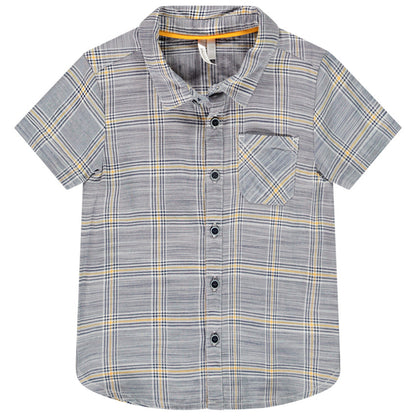 Chemise Manches Courtes Bébé Grise à Carreaux et Lignes Jaunes