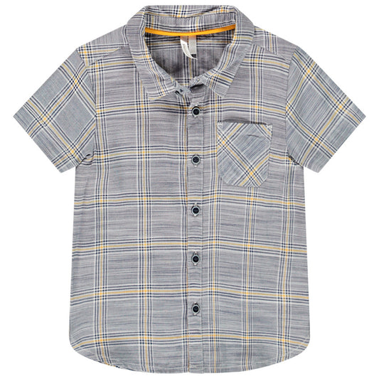 Chemise Manches Courtes Bébé Grise à Carreaux et Lignes Jaunes