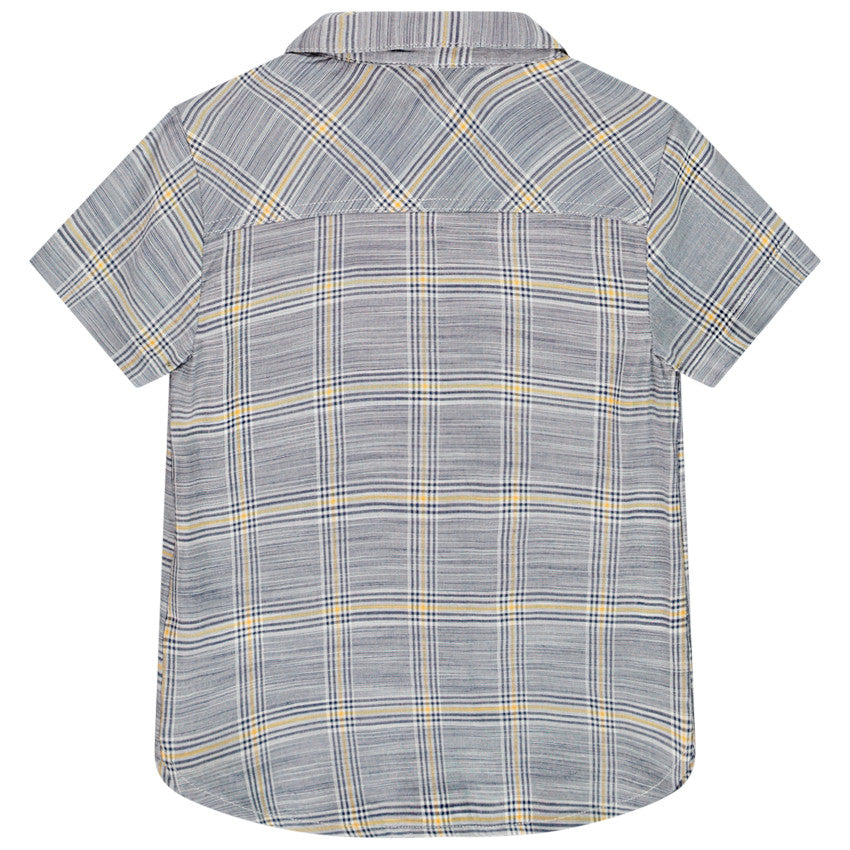 Chemise Manches Courtes Bébé Grise à Carreaux et Lignes Jaunes
