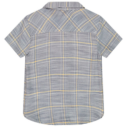 Chemise Manches Courtes Bébé Grise à Carreaux et Lignes Jaunes
