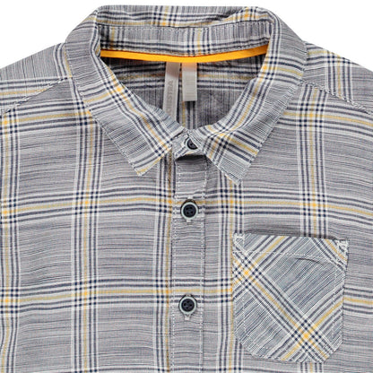 Chemise Manches Courtes Bébé Grise à Carreaux et Lignes Jaunes