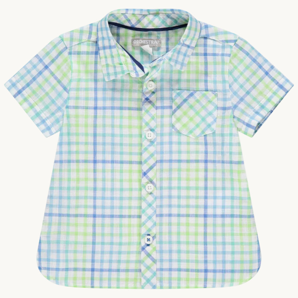 Chemise Manches Courtes Bébé à Carreaux Vert Menthe et Bleu