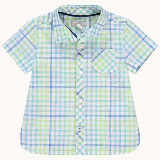 Chemise Manches Courtes Bébé à Carreaux Vert Menthe et Bleu