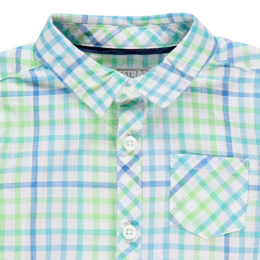 Chemise Manches Courtes Bébé à Carreaux Vert Menthe et Bleu