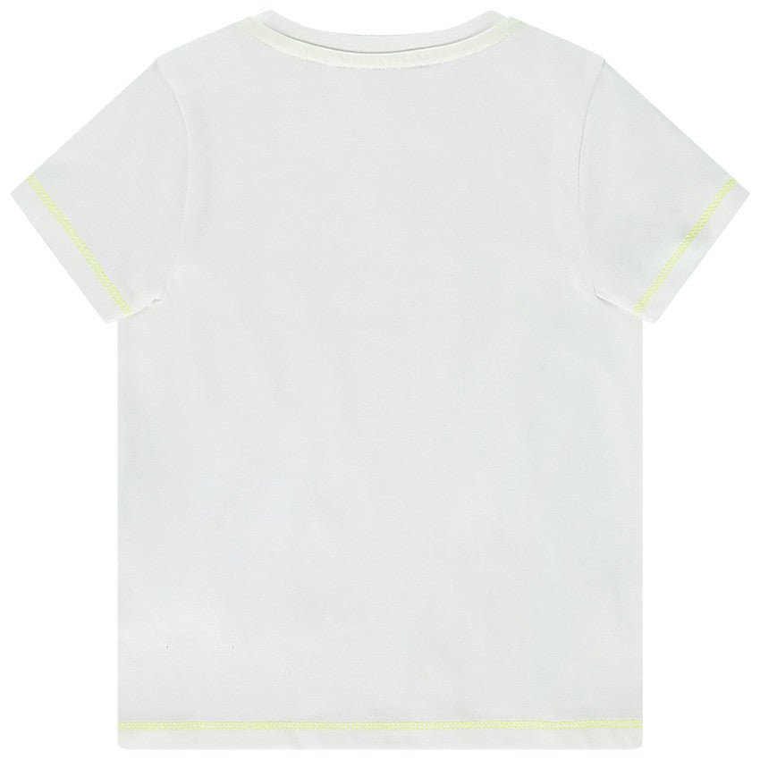 T-shirt Bébé Blanc Motif Girafe et Palmier Vert Fluo