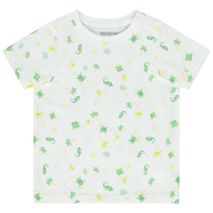 T-shirt Bébé Blanc à Imprimé Grenouilles et Caméléons