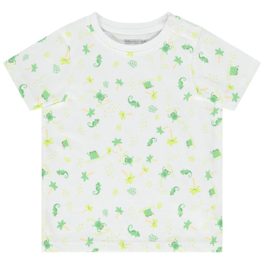 T-shirt Bébé Blanc à Imprimé Grenouilles et Caméléons