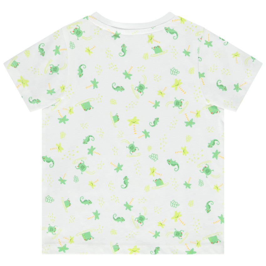 T-shirt Bébé Blanc à Imprimé Grenouilles et Caméléons
