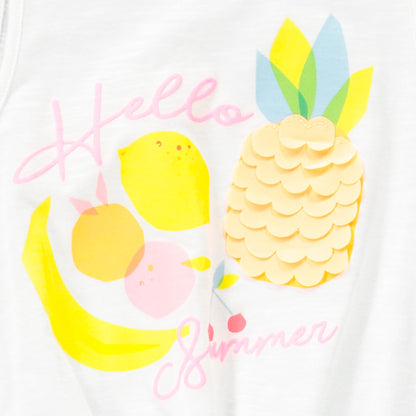 Débardeur Fille Blanc "Hello Summer" à Motif Fruits et Nœud Fantaisie