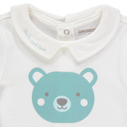 Ensemble 2 pièces Bébé Garçon - T-shirt col Claudine Ours & Cardigan en éponge bleu vert