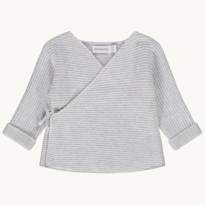 Cardigan Cache-Cœur Bébé en Maille Mousse Gris et Blanc