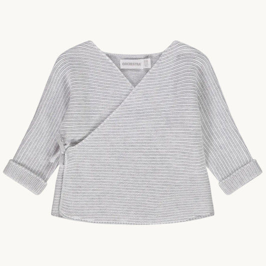 Cardigan Cache-Cœur Bébé en Maille Mousse Gris et Blanc
