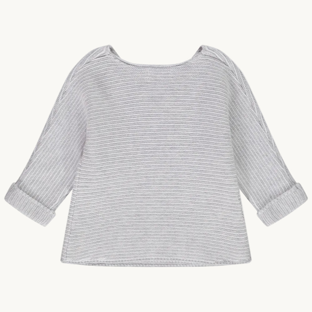 Cardigan Cache-Cœur Bébé en Maille Mousse Gris et Blanc