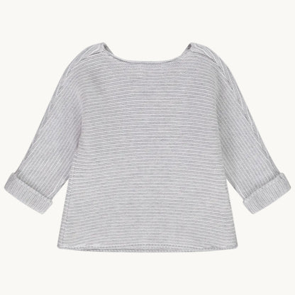Cardigan Cache-Cœur Bébé en Maille Mousse Gris et Blanc