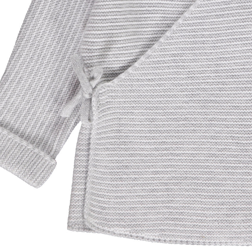 Cardigan Cache-Cœur Bébé en Maille Mousse Gris et Blanc