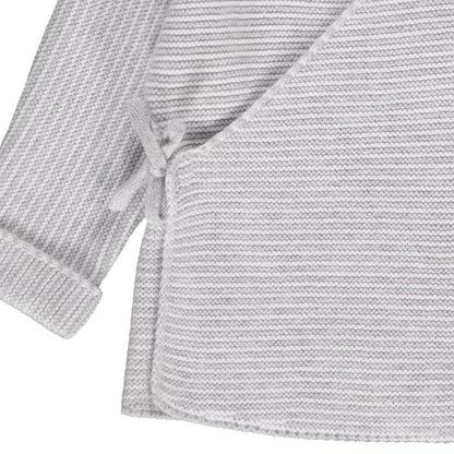 Cardigan Cache-Cœur Bébé en Maille Mousse Gris et Blanc