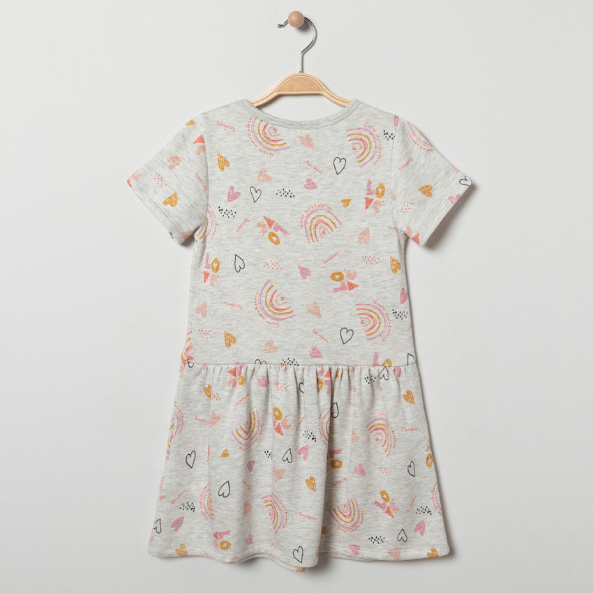 Robe fille en molleton léger gris chiné avec nœud à la taille