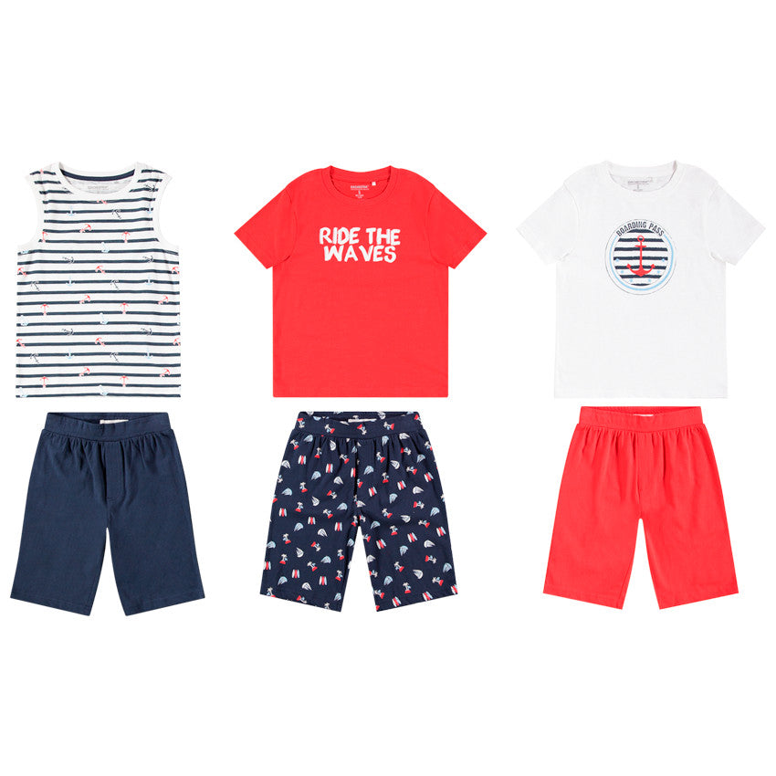 Lot de 3 pyjamas courts garçon style marin et surf