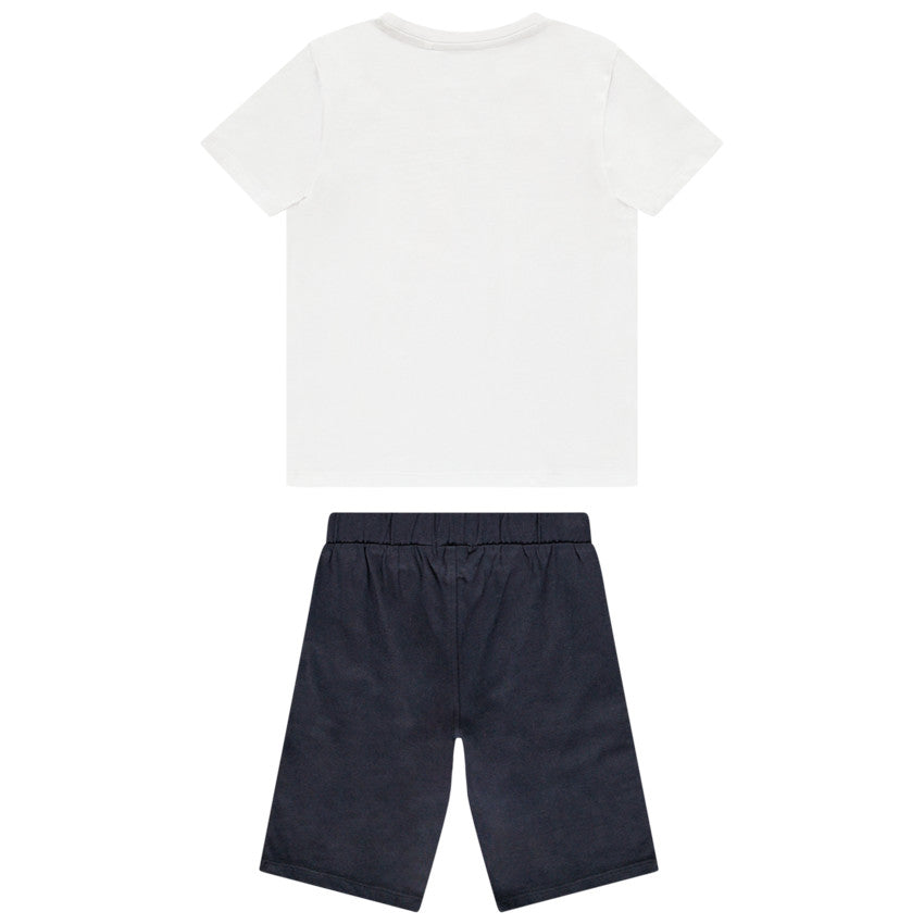 Pyjama court blanc et short bleu marine garçon motif voilier