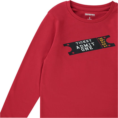 Pyjama long rouge et gris imprimé tickets garçon