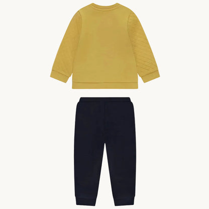 Ensemble 2 pièces Bébé Garçon - Sweat matelassé moutarde "Wild & Free" & Jogging bleu marine
