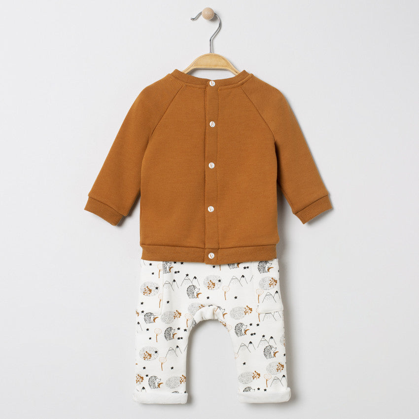 Ensemble 2 pièces Bébé Garçon - Sweat marron hérisson & Pantalon imprimé nature