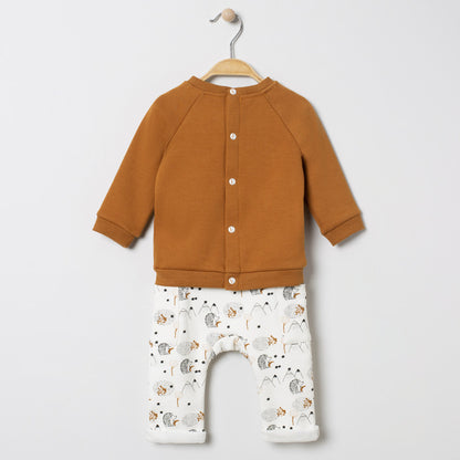 Ensemble 2 pièces Bébé Garçon - Sweat marron hérisson & Pantalon imprimé nature