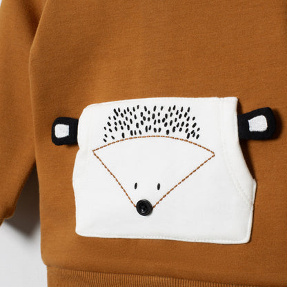 Ensemble 2 pièces Bébé Garçon - Sweat marron hérisson & Pantalon imprimé nature