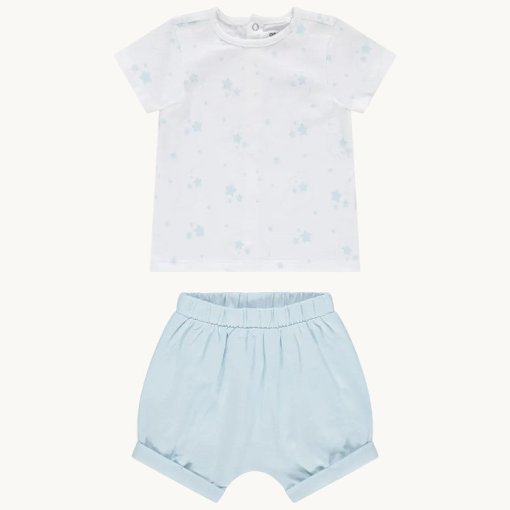 Ensemble 2 pièces Bébé Garçon - T-shirt imprimé étoiles & Short bouffant bleu ciel
