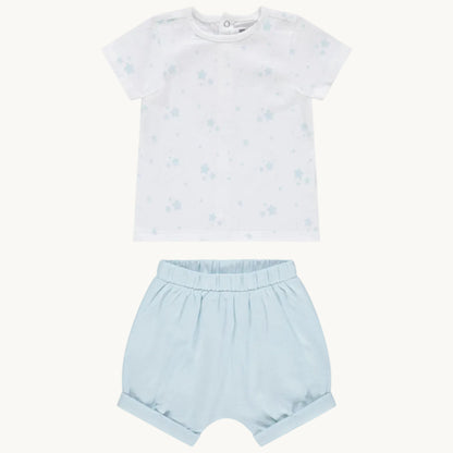Ensemble 2 pièces Bébé Garçon - T-shirt imprimé étoiles & Short bouffant bleu ciel
