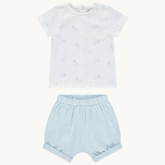 Ensemble 2 pièces Bébé Garçon - T-shirt imprimé étoiles & Short bouffant bleu ciel