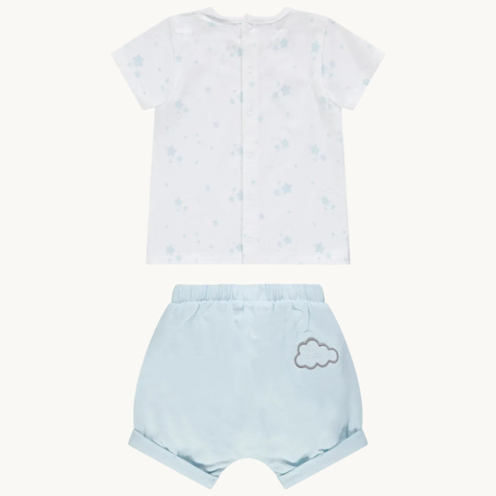 Ensemble 2 pièces Bébé Garçon - T-shirt imprimé étoiles & Short bouffant bleu ciel
