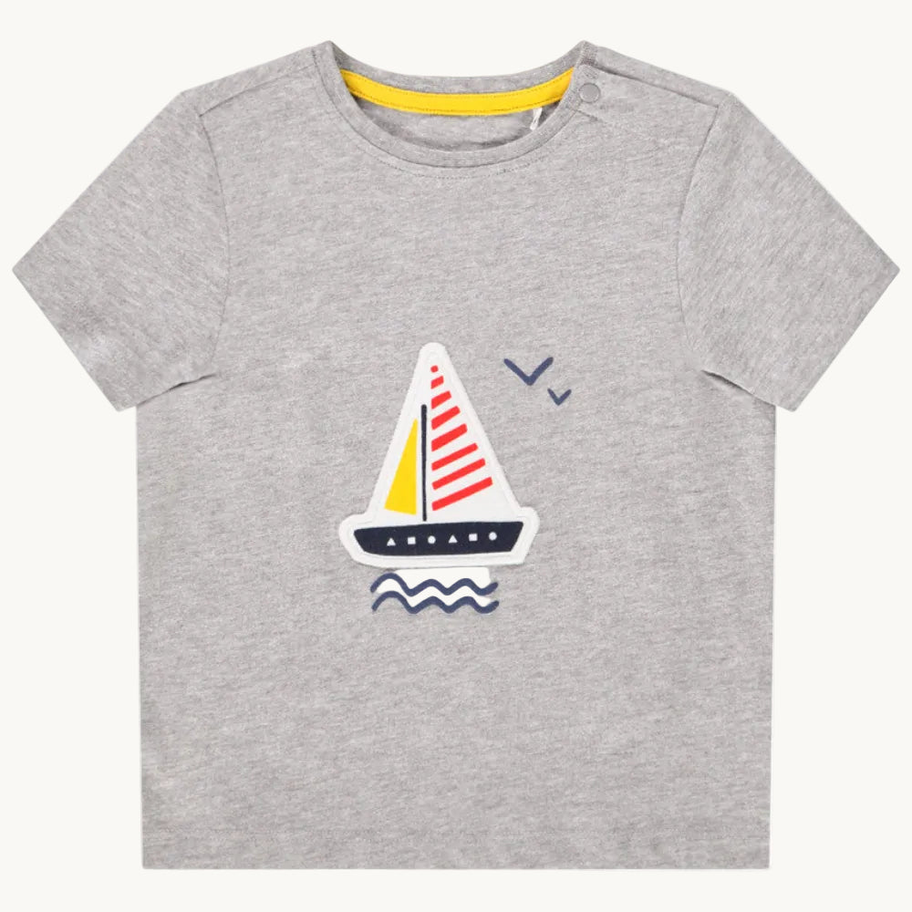 T-shirt Bébé Gris Chiné Motif Bateau à Voile