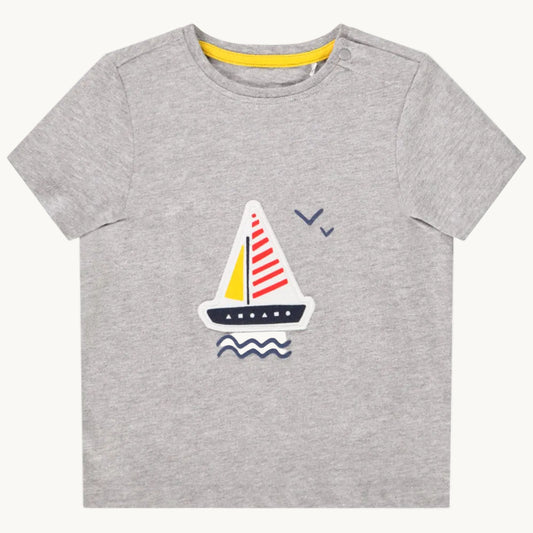 T-shirt Bébé Gris Chiné Motif Bateau à Voile