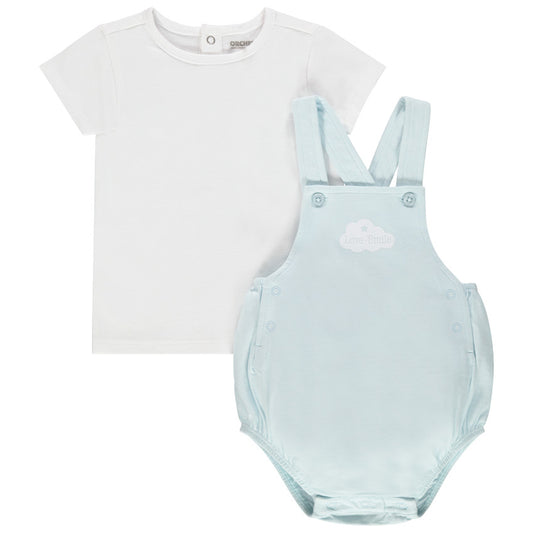 Ensemble 2 pièces Bébé Garçon - T-shirt blanc & Salopette courte bleue "Love Smile"