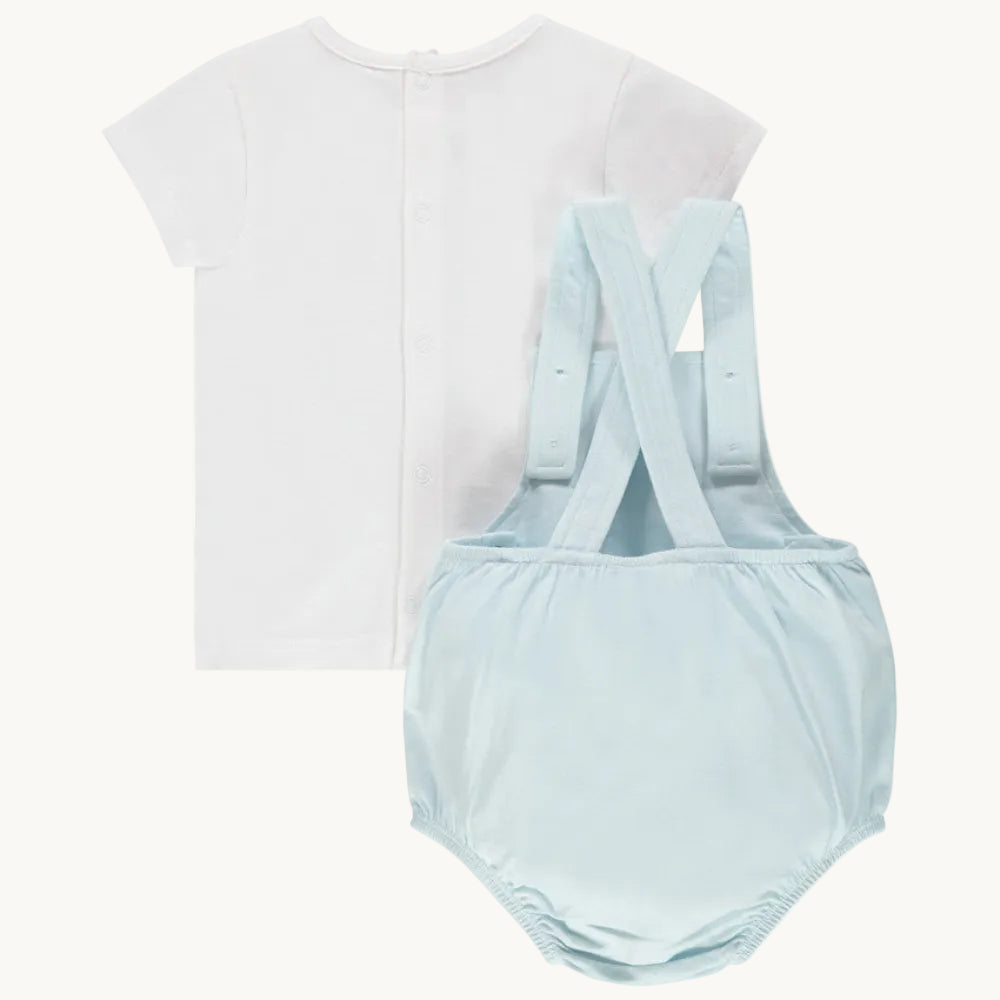 Ensemble 2 pièces Bébé Garçon - T-shirt blanc & Salopette courte bleue "Love Smile"