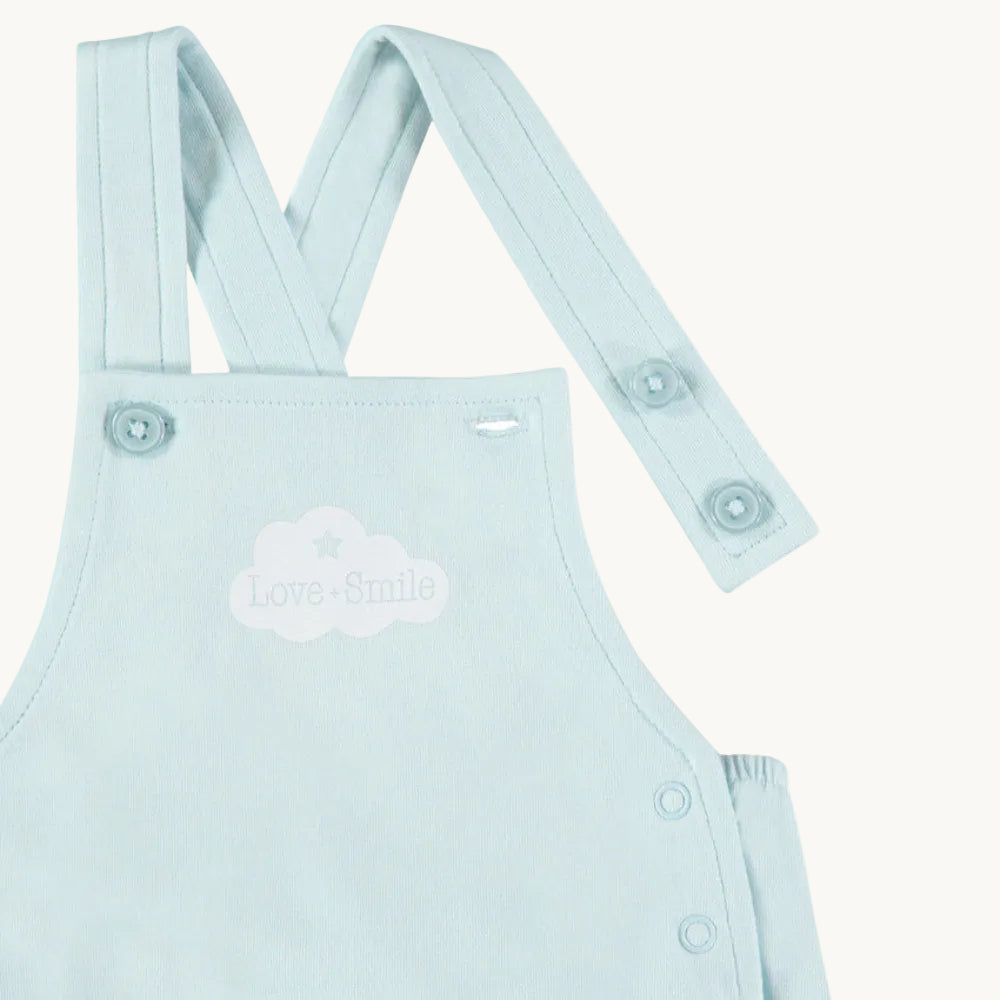 Ensemble 2 pièces Bébé Garçon - T-shirt blanc & Salopette courte bleue "Love Smile"