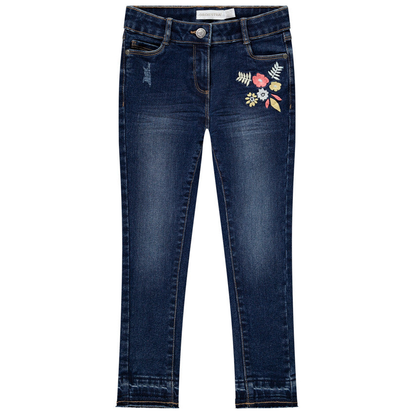 Jean slim brut à broderies florales – Orchestra