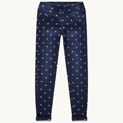 Jegging en Jean Brut pour Fille à Motif Petits Cœurs